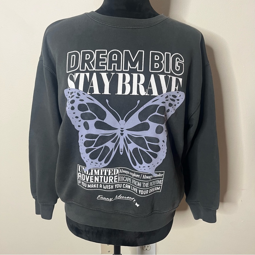 Zara Kids Gray Butterfly “Dream Big” Graphic‎ Crewneck Sweatshirt Girls Sz 11/12